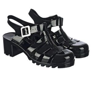 Black Chunky Heel Sandals with Buckle SHIEKH